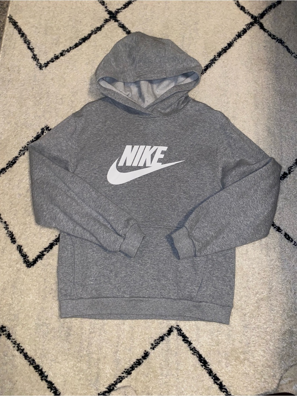 Nike Men's Heather Gray Crewneck Hoodie with White Logo